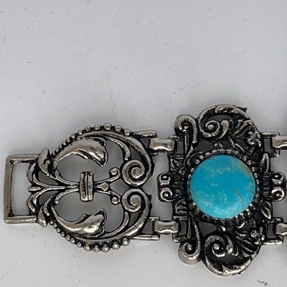 Huge oxidized silver tone and turquoise bracelet - Picture 5 of 8